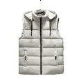 thumbnail image 1 of Men's Winter Loose Thick Down-Cotton Multi-pocket Hooded Vest, Beige, Size L, 1 of 4