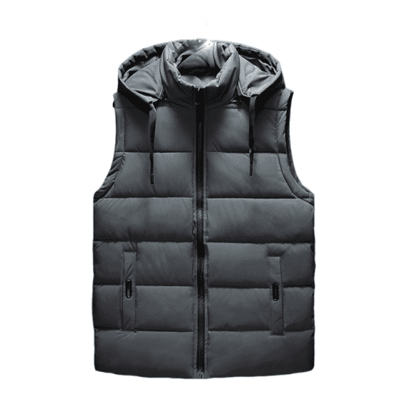 Men's Winter Loose Thick Down-Cotton Multi-pocket Hooded Vest, Gray, Size XXXXL