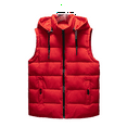 thumbnail image 1 of Men's Winter Loose Thick Down-Cotton Multi-pocket Hooded Vest, Red, Size XXL, 1 of 4