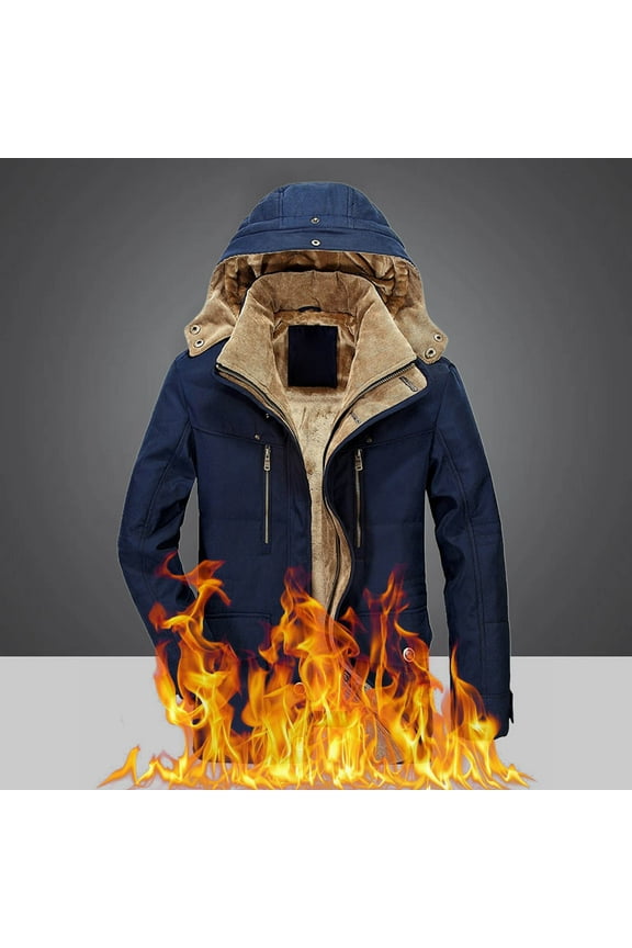 Men's Winter Medium Length Jacket Nylon Spandex Padded and Thickened with Pockets Hooded Down for Cold Weather