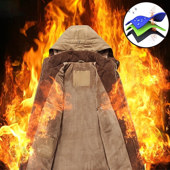 Men's Winter Medium Length Jacket Nylon Spandex Padded and Thickened with Pockets Hooded Down for Cold Weather