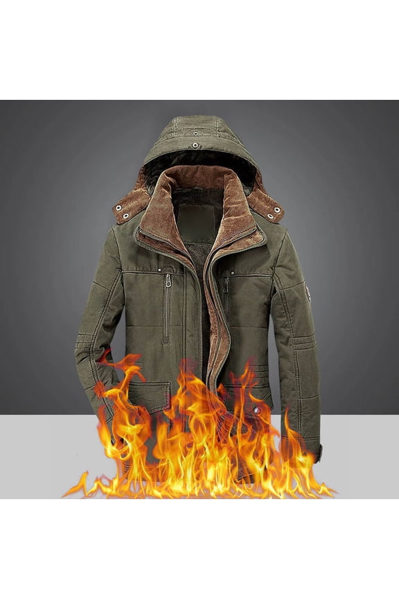 Men's Winter Medium Length Jacket Nylon Spandex Padded and Thickened with Pockets Hooded Down for Cold Weather