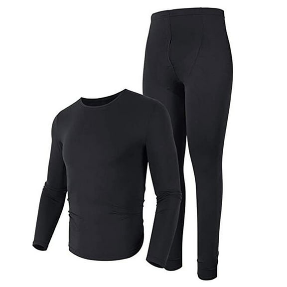 Men's Winter Microfiber Thermal Fleece Lined Ultra Soft Long Johns Underwear 2 Pcs Set Black