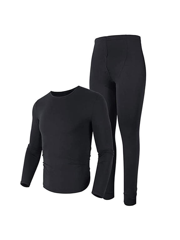 Men's Winter Microfiber Thermal Fleece Lined Ultra Soft Long Johns Underwear 2 Pcs Set Black