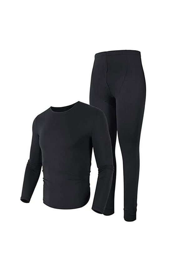 Men's Winter Microfiber Thermal Fleece Lined Ultra Soft Long Johns Underwear 2 Pcs Set Black