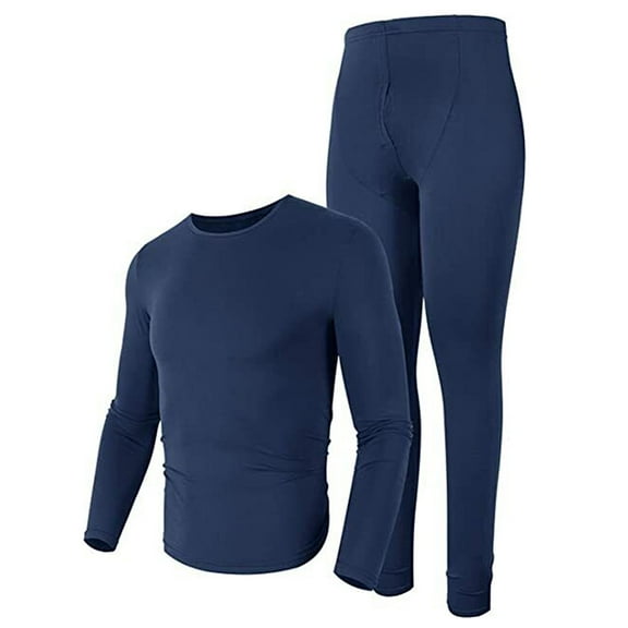 Men's Winter Microfiber Thermal Fleece Lined Ultra Soft Long Johns Underwear 2 Pcs Set Navy
