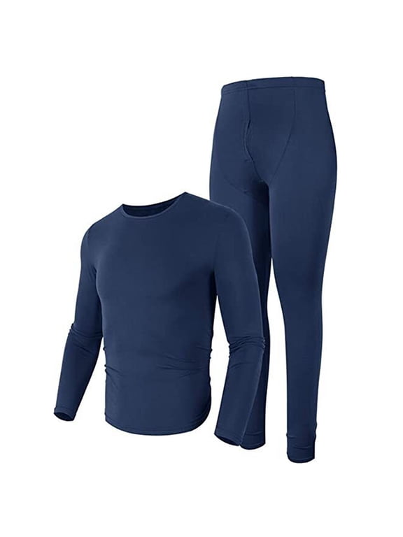 Men's Winter Microfiber Thermal Fleece Lined Ultra Soft Long Johns Underwear 2 Pcs Set Navy