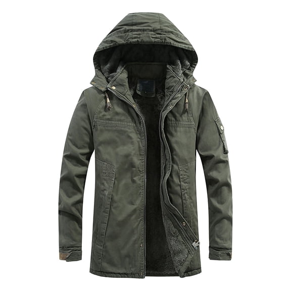 Men's Winter Military Thicken Parka Jacket Full-Zip Mid-Long Parka Jacket Warm Coat with Hood Army Green 4XL