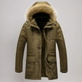 thumbnail image 1 of Men's Winter Military Thicken Parka Jacket Warm Coat with Hood Men Hooded Long Sleeve Button Zipper Solid Pockets Warm Winter Coat, 1 of 4
