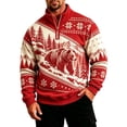 thumbnail image 1 of Men's Winter Moose Print Quarter-Zip Pullover Fleece Lined Stand Collar Western Hunting Sweatshirt Casual Athletic Top Red XL, 1 of 4