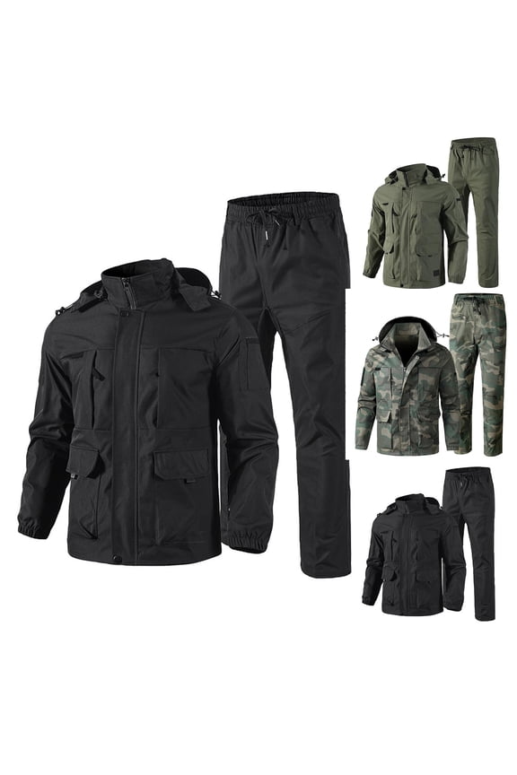 Men's Winter Outdoor Jacket Suit, Workwear Wear-Resistant Camouflage Hooded Training Suit, For Mountaineering and Hiking Activities,Camouflage,XL