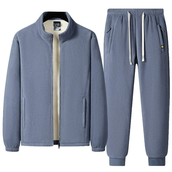 Men's Winter Outfits Sherpa Fleece Lined 2-Piece & 3-Piece Tracksuits Sweatsuits Warm Sports Casual Jogging Sets (2XL, Gray-2PC)