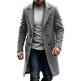 thumbnail image 1 of Men's Winter Overcoats Casual Warm Lapel Daily Coats Solid Color Button Pocket Loose Long Style Trench Coat Gray XXL, 1 of 8