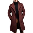 thumbnail image 1 of Men's Winter Overcoats Casual Warm Lapel Daily Coats Solid Color Button Pocket Loose Long Style Trench Coat Wine XL, 1 of 7