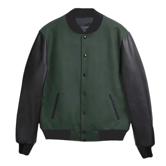 Men's Winter PU Leather Sleeve Flight Jacket with Wool Blend Warm Stylish Casual Outerwear for Daily Wear