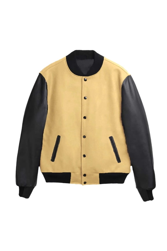 Men's Winter PU Leather Sleeve Flight Jacket with Wool Blend Warm Stylish Casual Outerwear for Daily Wear