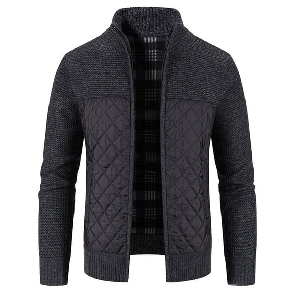Men's Winter Padded Cardigan Coat with Knitted Spliced Collar Casual Stylish Outerwear for Cold Weather Workwear Men's Trench Coat Plus Size Winter Cardigan for Men