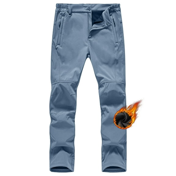 Men's Fleece Lined Water Resistant Ski Snow Pants Thermal Insulated Windproof Outdoor Pants with 3 Zipper Pockets Blue