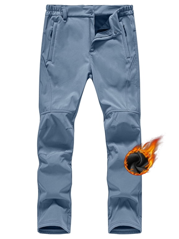 Men's Fleece Lined Water Resistant Ski Snow Pants Thermal Insulated Windproof Outdoor Pants with 3 Zipper Pockets Blue