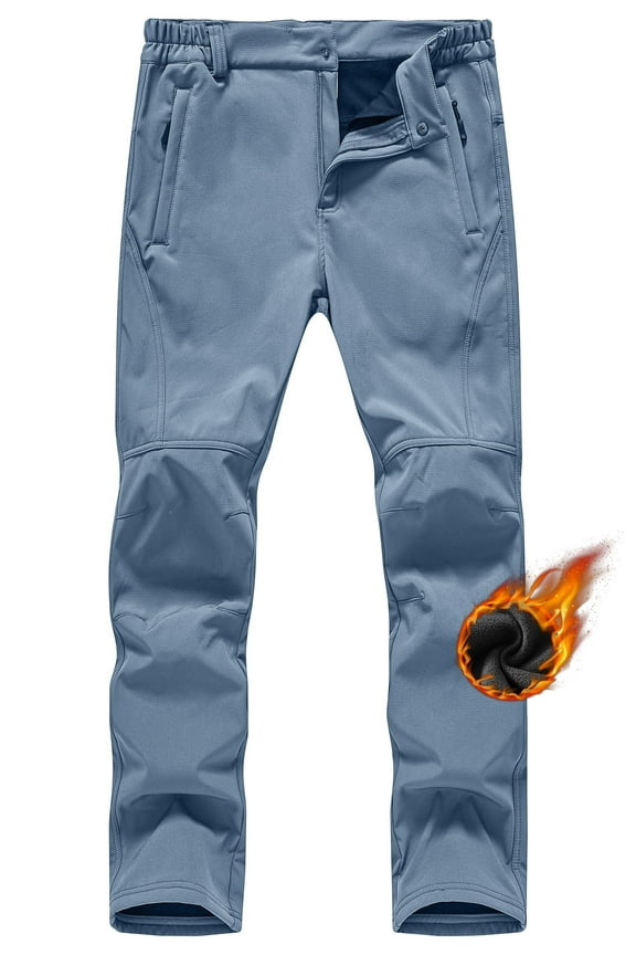 Men's Fleece Lined Water Resistant Ski Snow Pants Thermal Insulated Windproof Outdoor Pants with 3 Zipper Pockets Blue