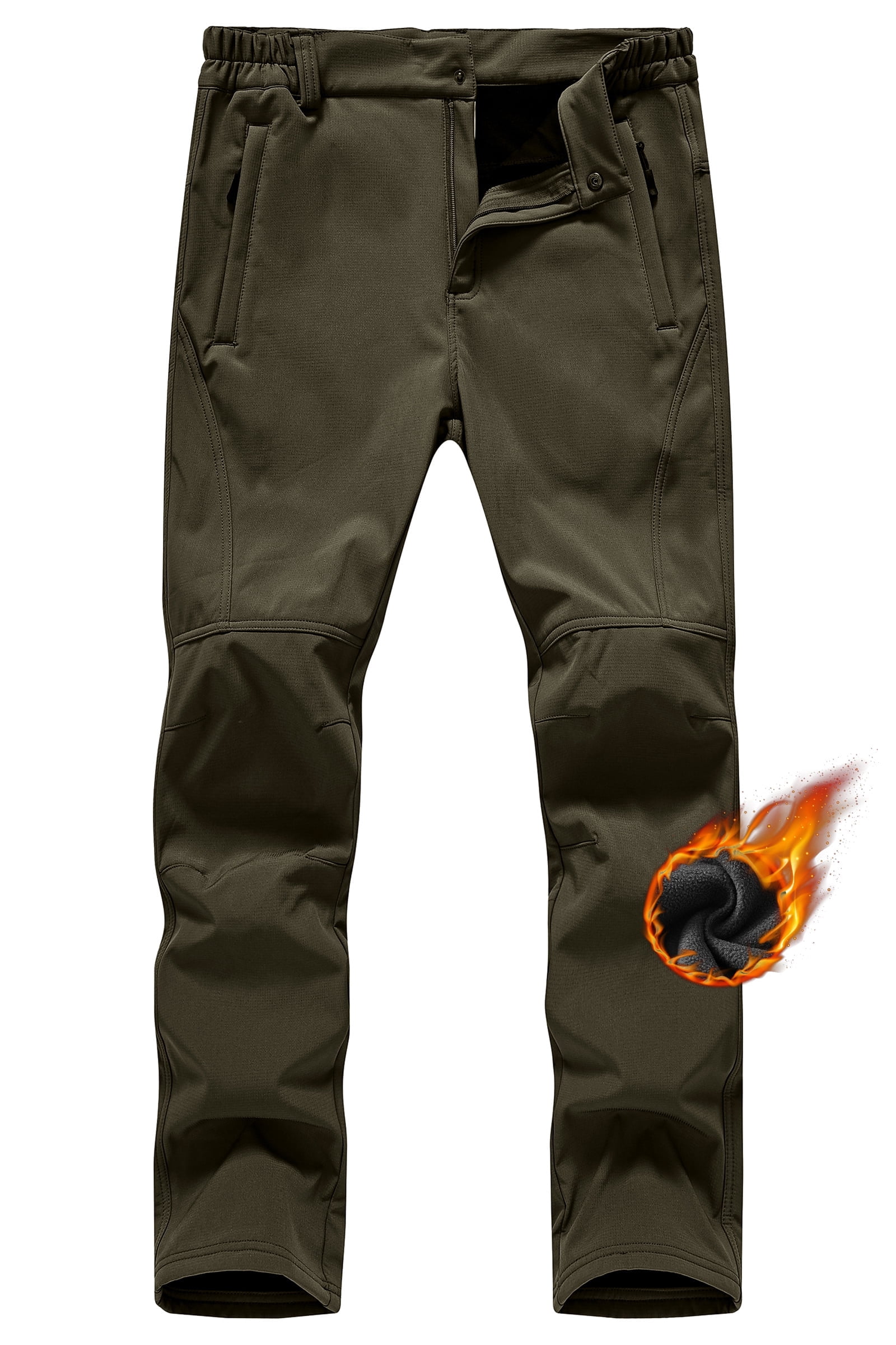 QPNGRP Clothing Store Men's Fleece Lined Water Resistant Ski Snow Pants Thermal Insulated Windproof Outdoor Pants with 3 Zipper Pockets Army