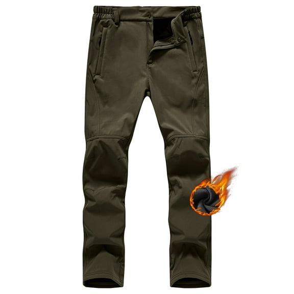 Men's Fleece Lined Water Resistant Ski Snow Pants Thermal Insulated Windproof Outdoor Pants with 3 Zipper Pockets Army