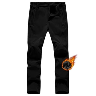 Men's Fleece Lined Water Resistant Ski Snow Pants Thermal Insulated Windproof Outdoor Pants with 3 Zipper Pockets Black