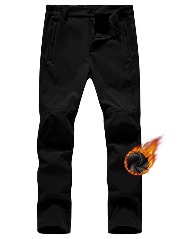 Men's Fleece Lined Water Resistant Ski Snow Pants Thermal Insulated Windproof Outdoor Pants with 3 Zipper Pockets Black