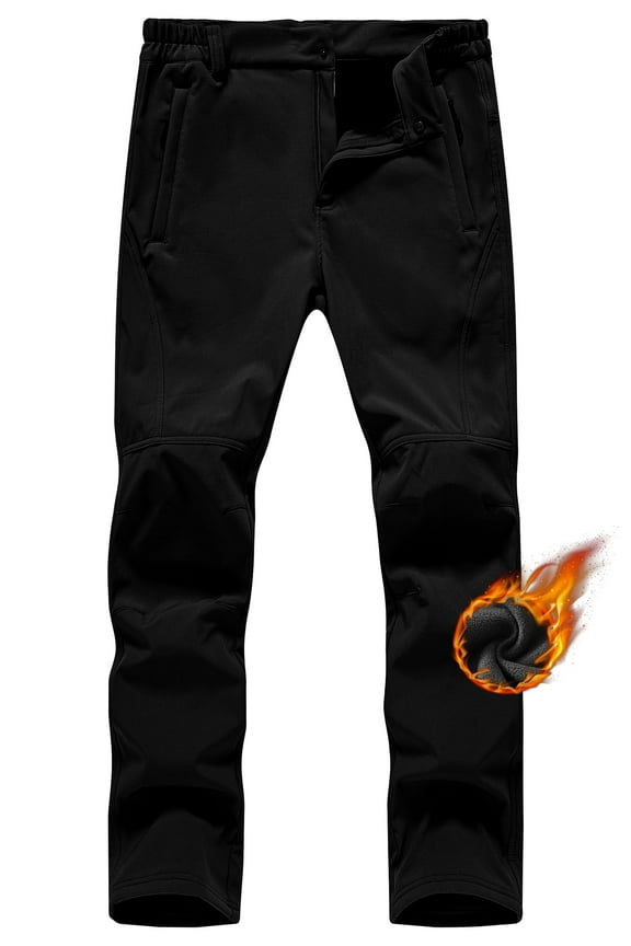 Men's Fleece Lined Water Resistant Ski Snow Pants Thermal Insulated Windproof Outdoor Pants with 3 Zipper Pockets Black