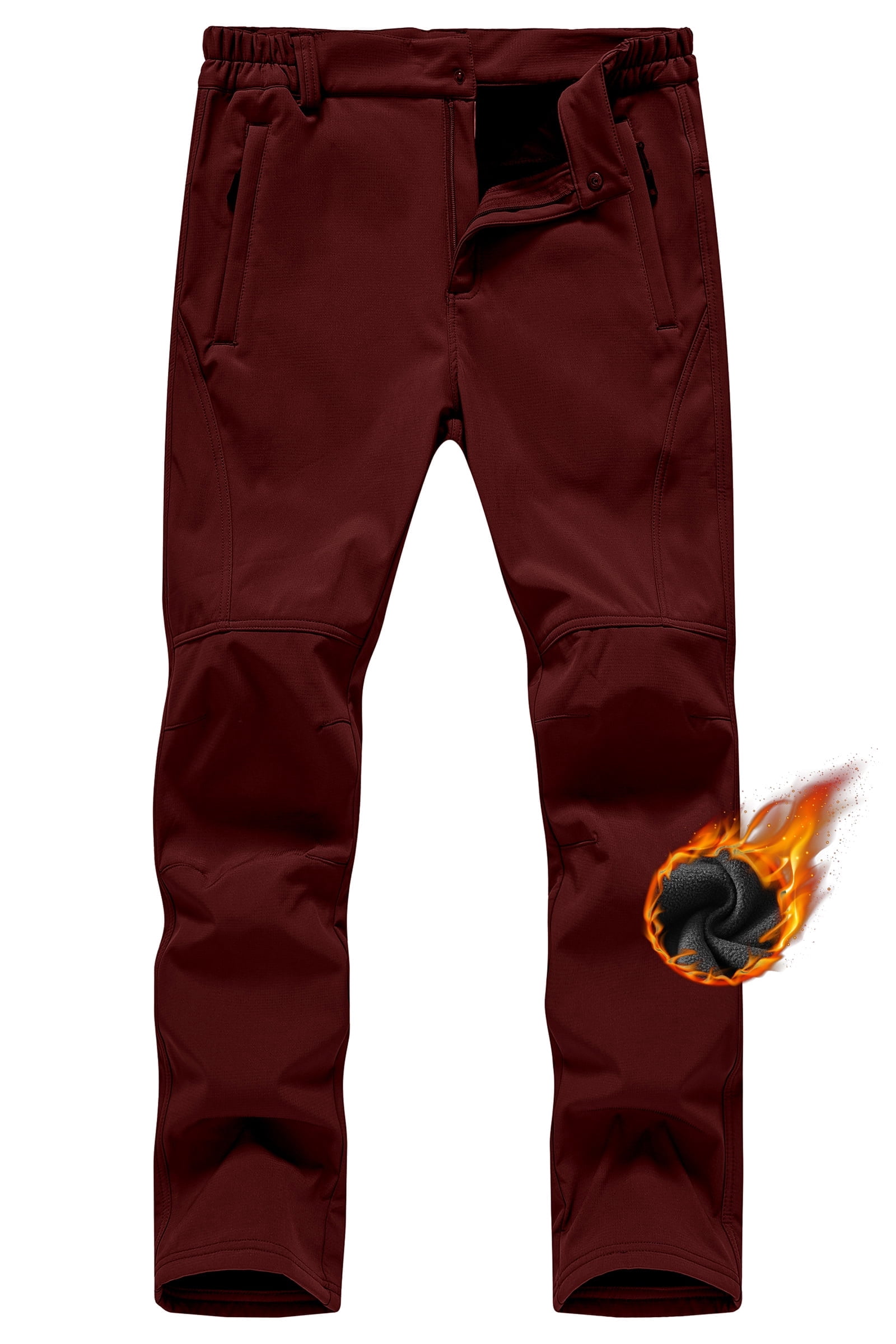 QPNGRP Clothing Store Men's Fleece Lined Water Resistant Ski Snow Pants Thermal Insulated Windproof Outdoor Pants with 3 Zipper Pockets Burgundy