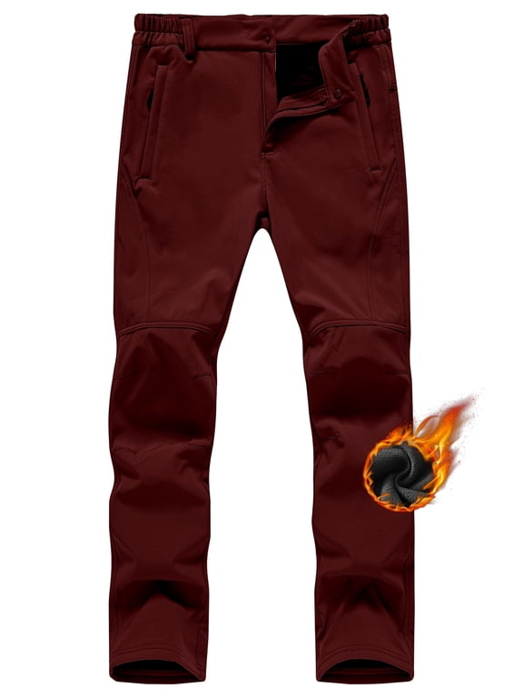 Men's Fleece Lined Water Resistant Ski Snow Pants Thermal Insulated Windproof Outdoor Pants with 3 Zipper Pockets Burgundy
