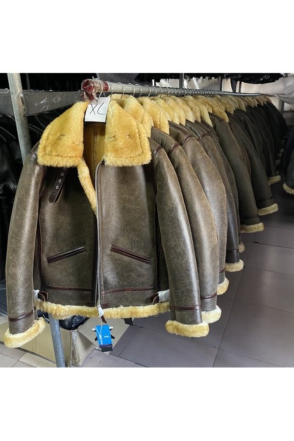 Men's Winter Pilot Coat Genuine Leather Natural Sheepskin Shearling Jacket for Male Thick Wool Liner Plus Oversized 4XL 5XL,L,light brown