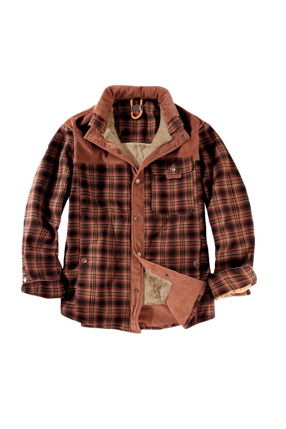 Men's Winter Plaid Flannel Jacket Sherpa Lined Button Down Shirt Outdoor Casual Vintage Long Sleeve Checkered Coats