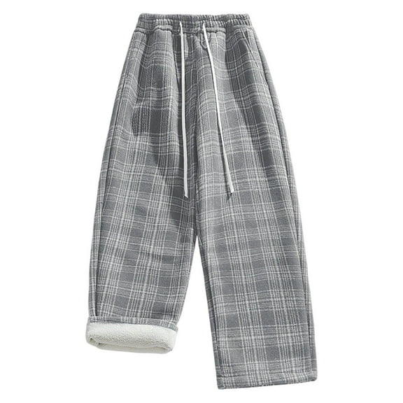 Men's Winter Plaid Wide-Leg Fleece Sherpa-Lined Lounge Pants - Soft Muslin Cotton Sleep Bottoms, Elastic Drawstring Waist Pj Pants with Side Pockets for Home Relaxation