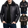 thumbnail image 1 of Men's Winter Plus Velvet Leather Jacket with Solid Color Design, Casual Style for Cold Weather Outings, Holiday Events, and Everyday Wear,Black,L, 1 of 7