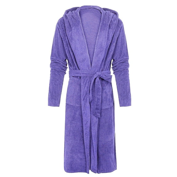 Men's Winter Plush Lengthened Shawl Bathrobe Home Clothes Hooded Long Sleeved Robe Coat Loungewear