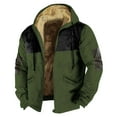 thumbnail image 1 of Men's Winter Print Hooded Jacket, Color-Block Pattern Fleece-Lined Thick Casual Zipper Coat for Outdoor Leisure and Holiday Gift,Army Green,5XL, 1 of 5