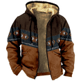 thumbnail image 1 of Men's Winter Print Hooded Jacket, Ethnic Pattern Fleece-Lined Thick Casual Zipper Coat for Outdoor Leisure and Holiday Gift,Brown,3XL, 1 of 5