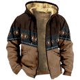 thumbnail image 1 of Men's Winter Print Hooded Jacket, Ethnic Pattern Fleece-Lined Thick Casual Zipper Coat for Outdoor Leisure and Holiday Gift,Green,XL, 1 of 5