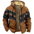 thumbnail image 1 of Men's Winter Print Hooded Jacket, Ethnic Pattern Fleece-Lined Thick Casual Zipper Coat for Outdoor Leisure and Holiday Gift,Light Brown,4XL, 1 of 5