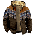 thumbnail image 1 of Men's Winter Print Hooded Jacket, Plaid Ethnic Pattern Fleece-Lined Thick Casual Zipper Coat for Outdoor Leisure and Holiday Gift,Brown,M, 1 of 5