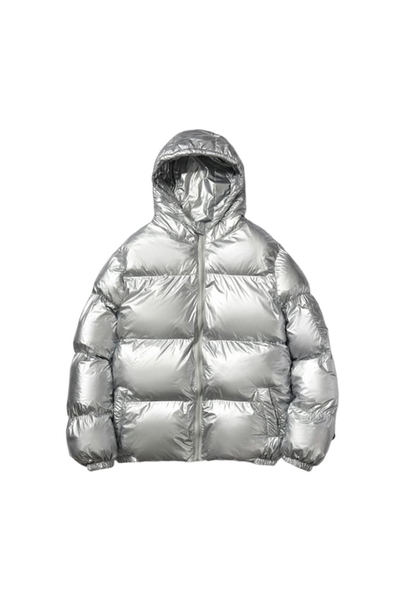 Men's Winter Puff Jackets Winter Full Zip Down Alternative Quilted Solid Color Metallic Padded Coat with Hood