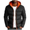 thumbnail image 1 of Men's Winter Puffer Coat Cotton Padded Color Block Full-zip Casual Long Sleeve Hooded Warm Jacket with Pockets (L, Black), 1 of 5