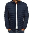 thumbnail image 1 of Men's Winter Puffer Jacket Long Sleeve Stand Collar Coat Full Zip Warm Padded Outerwear Cold Weather New Fall Jackets for Men Waterproof Navy S, 1 of 2