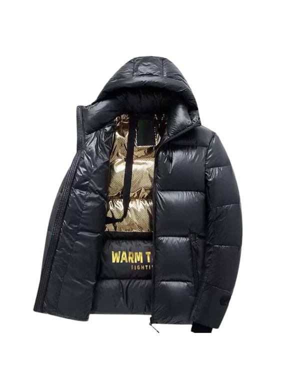 Men's Winter Puffer Jacket Thick Down Jacket Hooded Quilted Insulated Bubble Coat Black 3XL