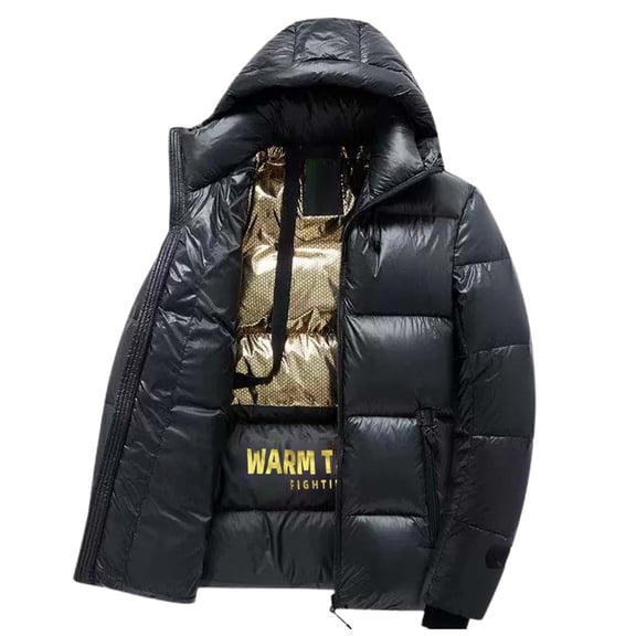 Men's Winter Puffer Jacket Thick Down Jacket Hooded Quilted Insulated Bubble Coat Black L