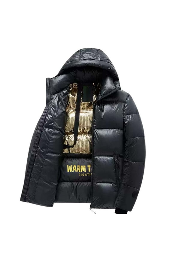 Men's Winter Puffer Jacket Thick Down Jacket Hooded Quilted Insulated Bubble Coat Black M