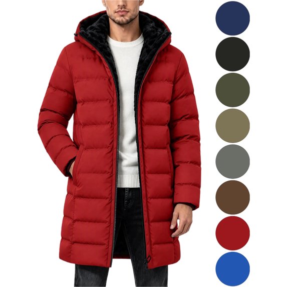 Men's Winter Puffer Jacket Zippered Hooded Warm Thick Padded Parka Coat Outerwear with Pockets