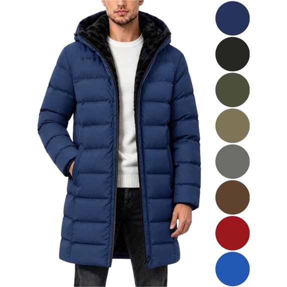 Men's Winter Puffer Jacket Zippered Hooded Warm Thick Padded Parka Coat Outerwear with Pockets