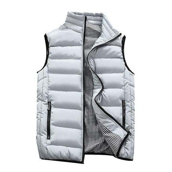 Men's Winter Puffer Vest Coat Casual Warm Zipper Sleeveless Jacket Classic Slim Seam Pea Outwear